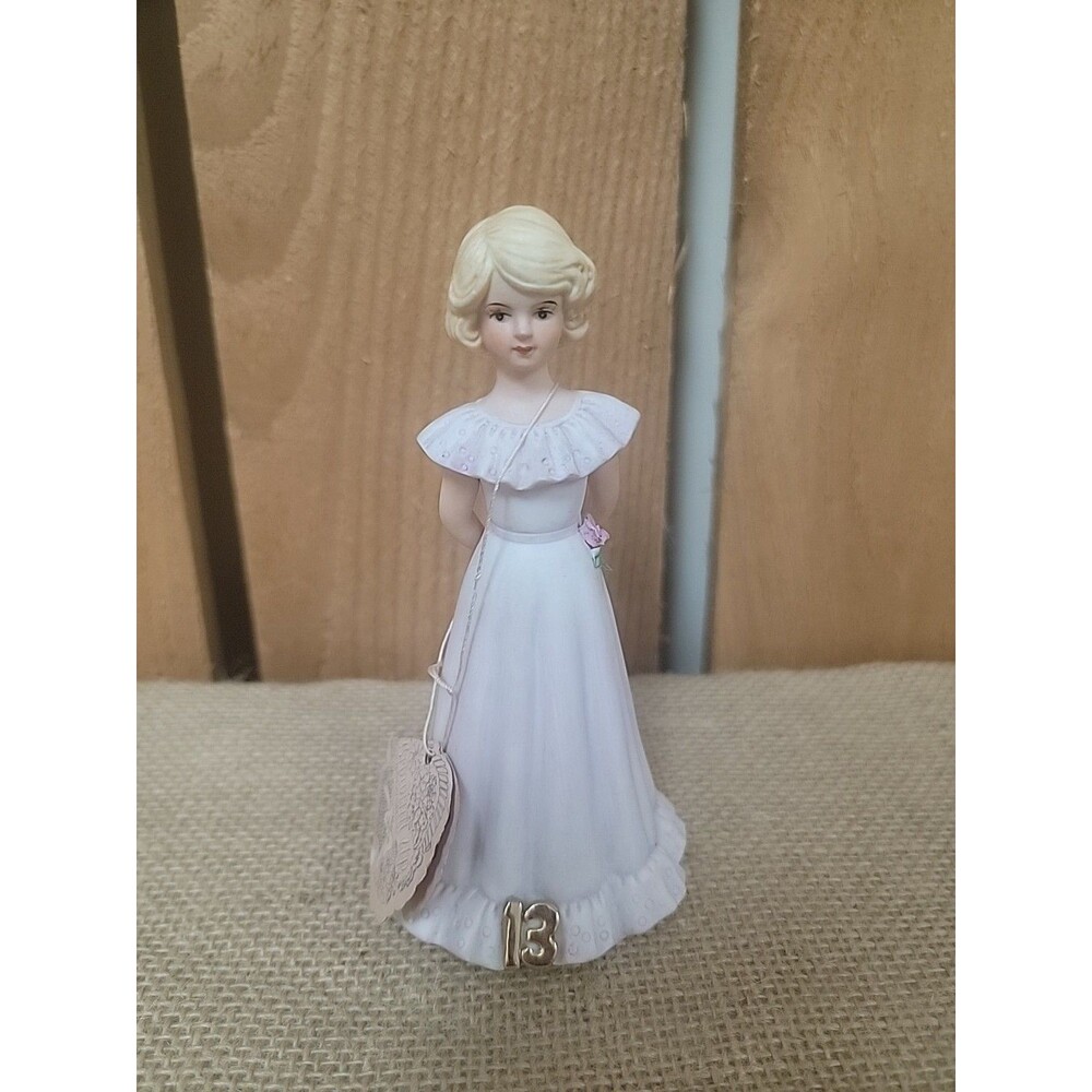 Vtg 1981 Enesco Growing Up Birthday Girls Figurine Age 13 Cake Topper Brown Eyes